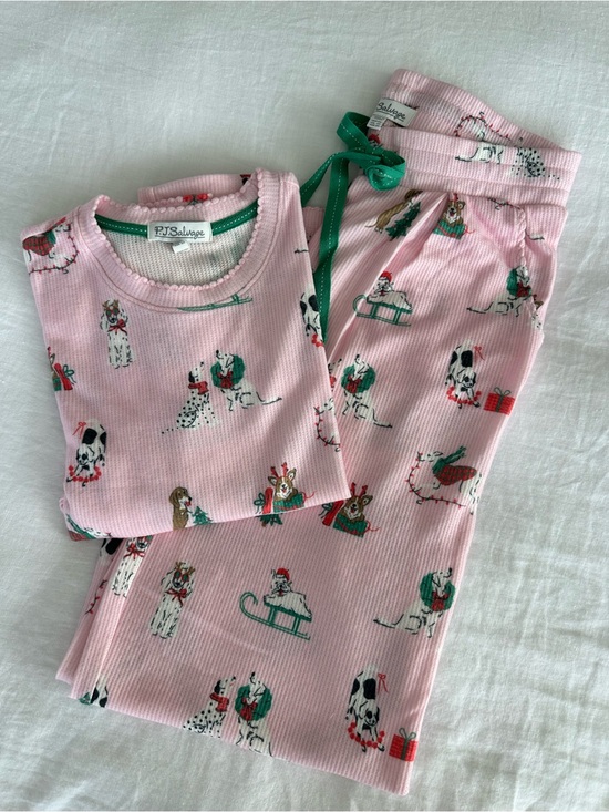 P.J. Salvage Other - NWT P.J. Salvage Pink Holiday Dog Thermal Pajama Set XS Waffle Knit Christmas